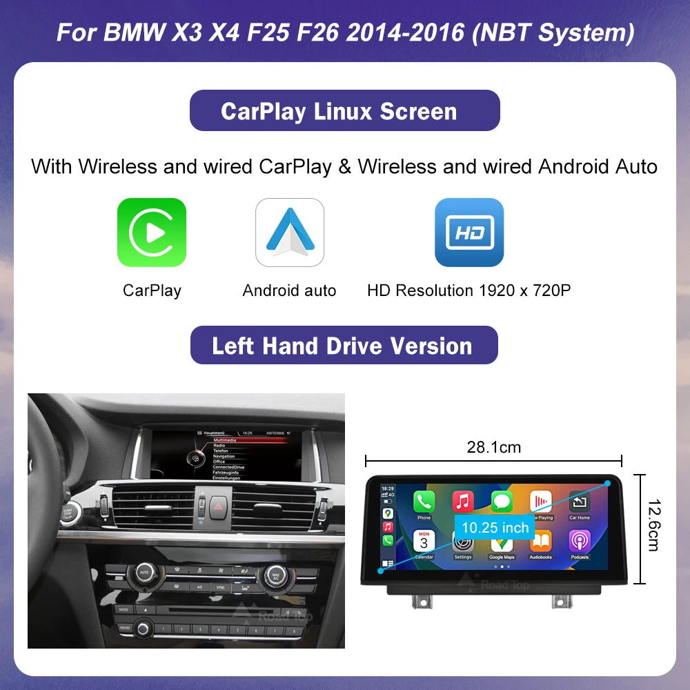 BMW X3 F25 F26 10.25" Android Multimedia Display | CarPlay & Android Auto